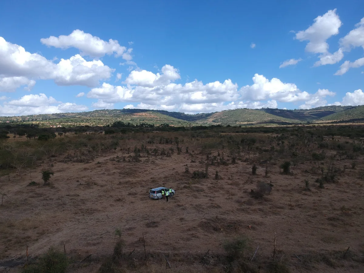 Aerial drone view of Baraka Gardens estate, Mavoko, Machakos County — beaconed 50x100 plots for sale (photo 02)